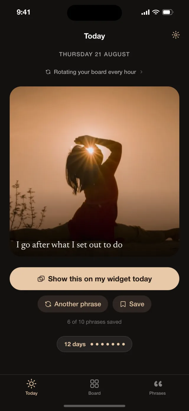Mira’s Today screen showing the phrase of the day